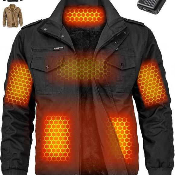 12V Fast Charging Graphene Heated Jacket for Men - 18400mAh Black X-Large